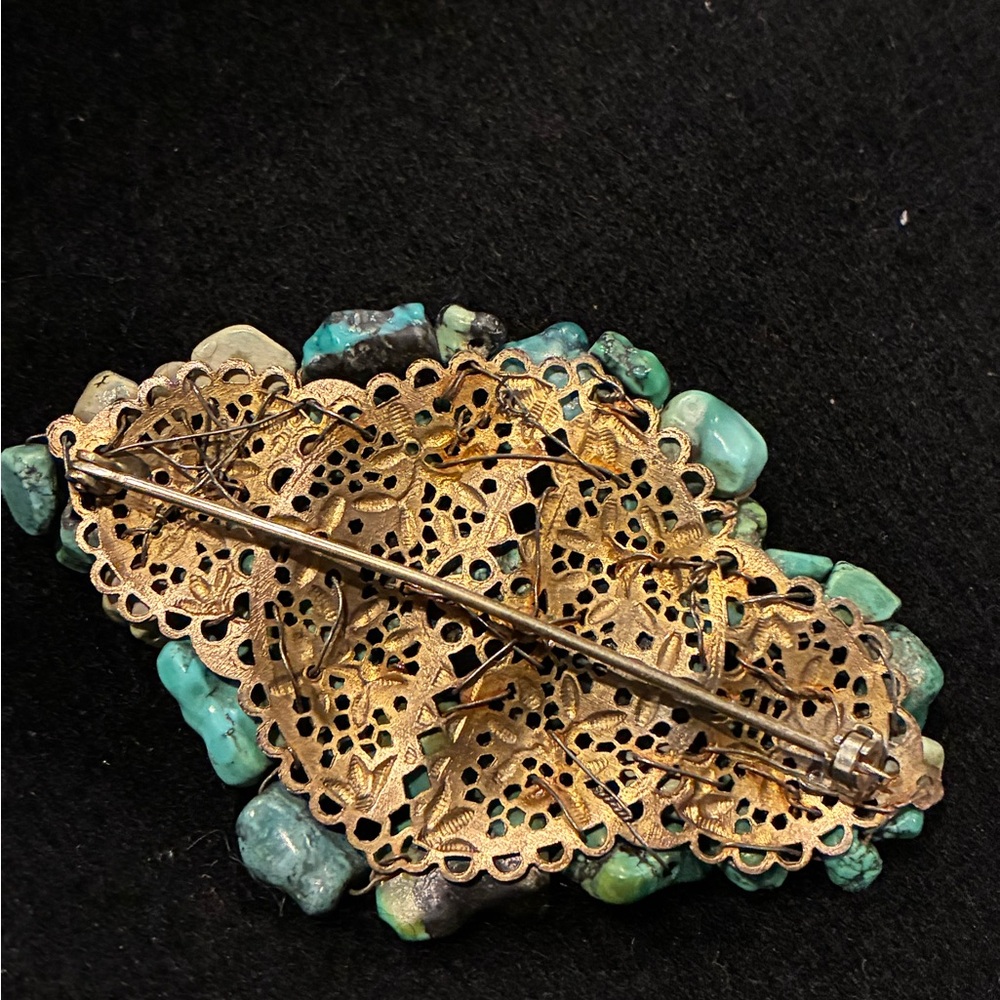 Vintage Turquoise Stone Cluster Statement Brooch - image 5